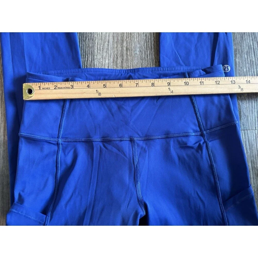 Lululemon Fast and Free High Rise Nulux Blue Logo Ankle Tights Size 6